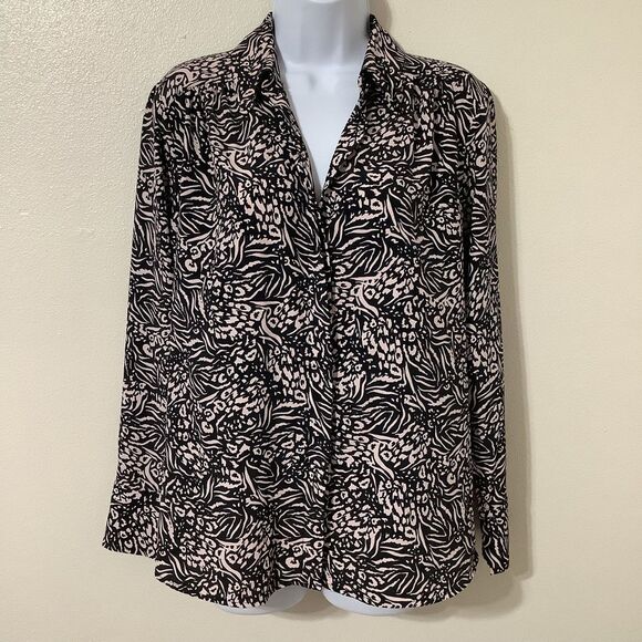 Topshop Funky Cheetah Zebra Animal Print Maximalist Button Up Blouse Size 4 - Picture 1 of 15